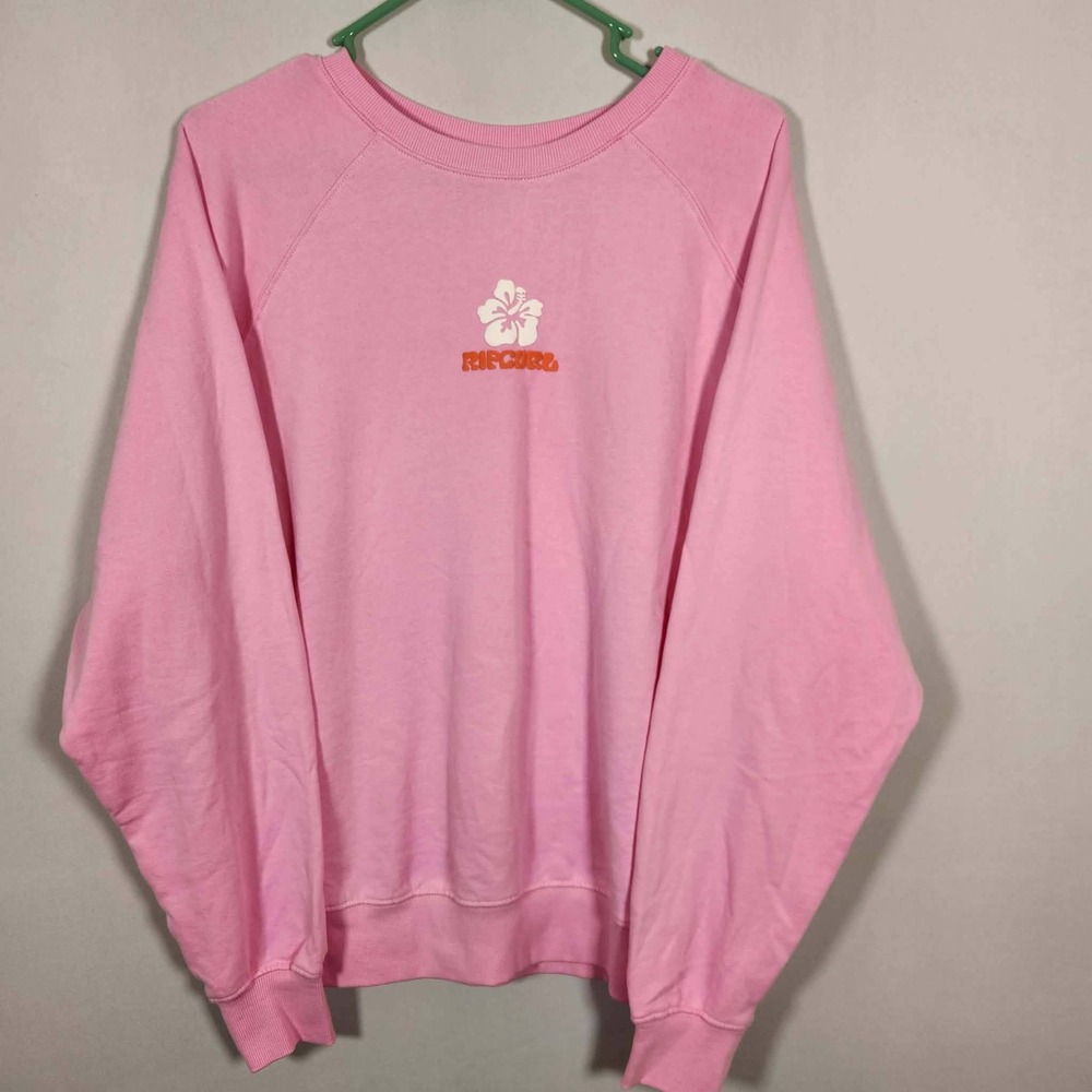 Rip Curl Luxe Surf Raglan Relaxed Crew Cotton Pullover Sweatshirt Bright Pink XL